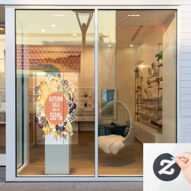 Floral Autumn store sale sign window clings (Store Window)