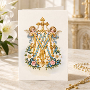 Floral Ave Maria Marian Monogram Catholic Card