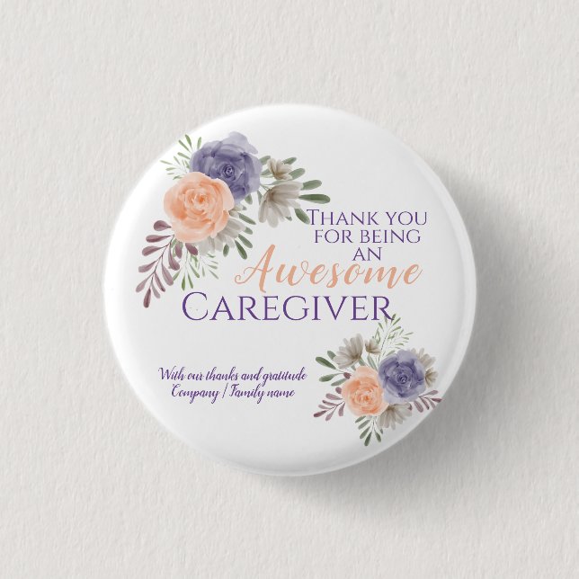  Floral Awesome Caregiver Appreciation  3 Cm Round Badge (Front)