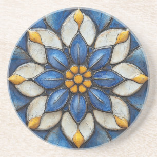 Floral Azulejo Blue White and Yellow Coaster