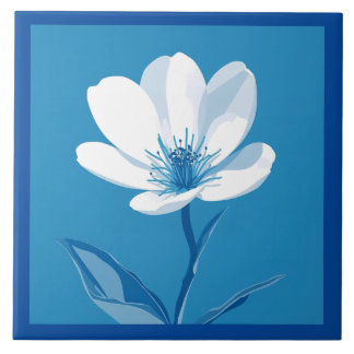 Floral Azulejo Mediterranean Blue White Ceramic Tile