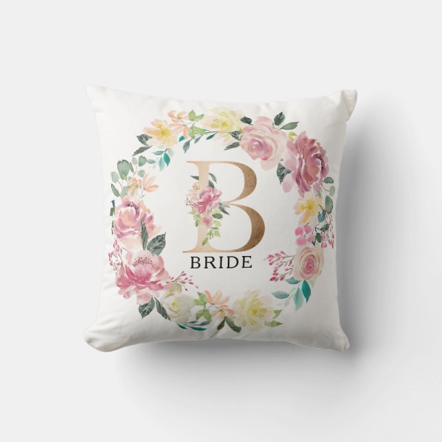 Floral B monogram and floral wreath Cushion (Front)