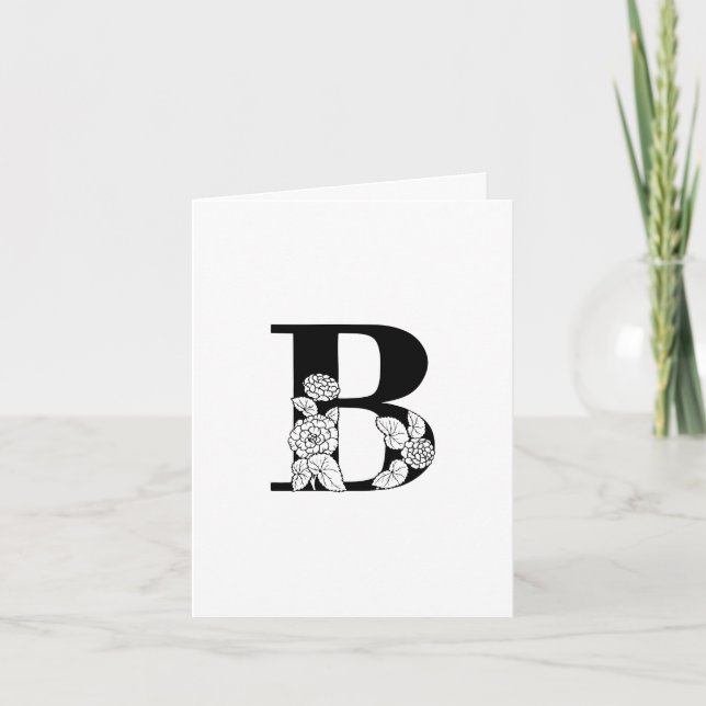 Floral B Monogram On White Note Card (Front)