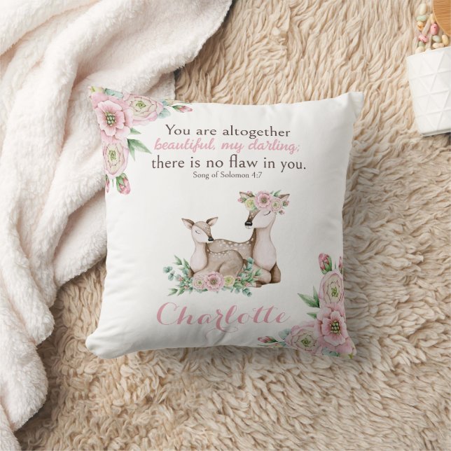 Floral Baby and Mother Deer Bible Verse Nursery  Cushion (Blanket)
