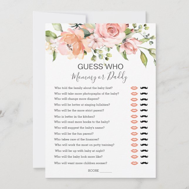 Floral Baby Bingo/Guess who Baby Shower games Invitation (Back)