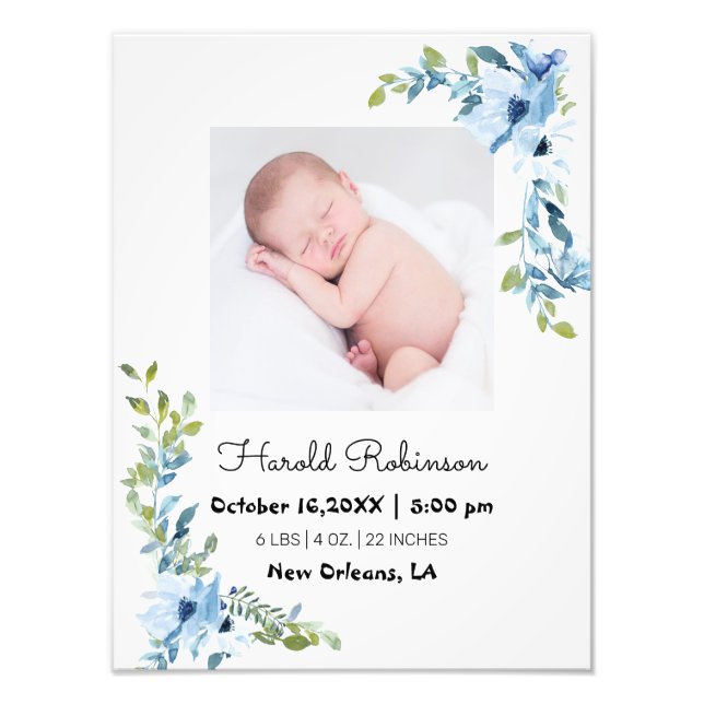 Floral | Baby Birth Stats Photo Print (Front)