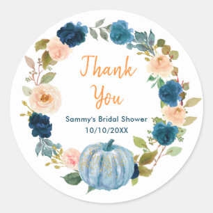 Floral Baby Blue Pumpkin Bridal Shower Thank You Classic Round Sticker