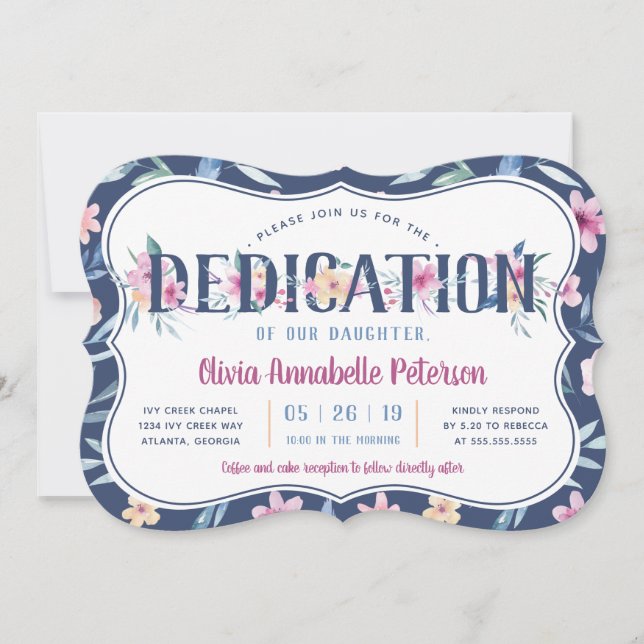 Floral Baby Dedication Invitation, Spring Invitation (Front)