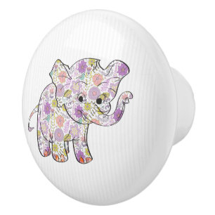 Floral Baby Elephant Ceramic Knob
