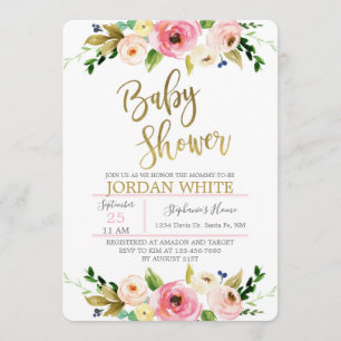 floral baby girl shower invitation