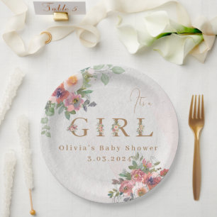 Floral Baby Girl Shower Paper Plate