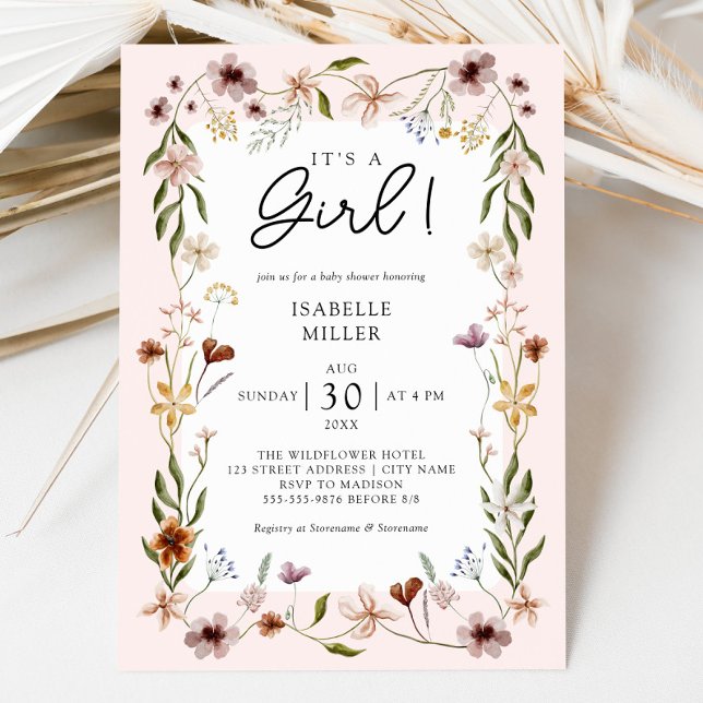 Floral Baby Girl Shower Pink Invitation (Floral Baby Girl Shower Pink Invitation)