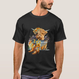 Floral Baby Highland Cow Cowboy Boots Western Farm T-Shirt