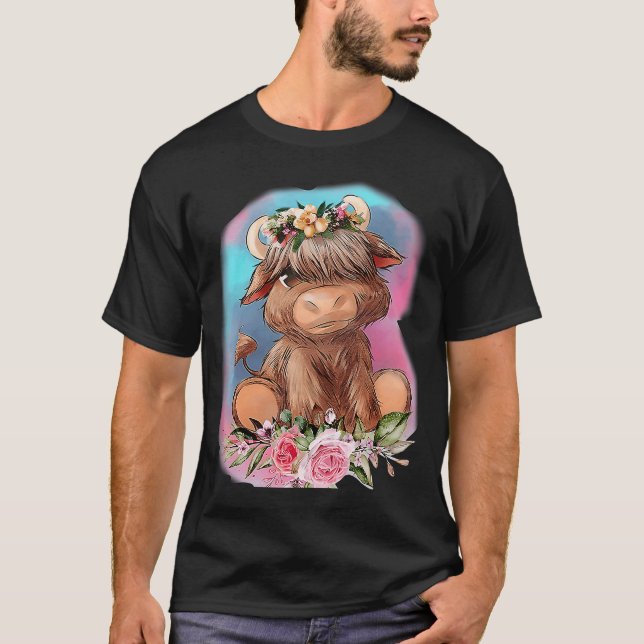 Floral Baby Highland Cow Farm Animals Western Coun T-Shirt (Front)