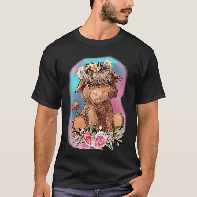 Floral Baby Highland Cow Farm Animals Western Coun T-Shirt (Front)
