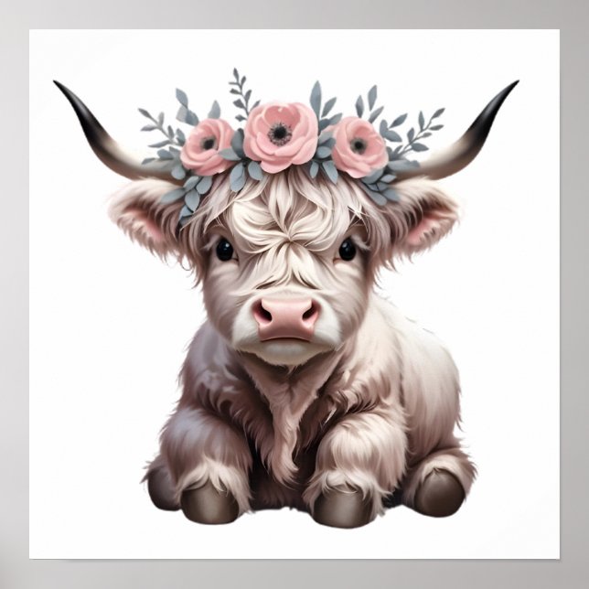 Floral Baby Highland Cow Nursery Print (Front)
