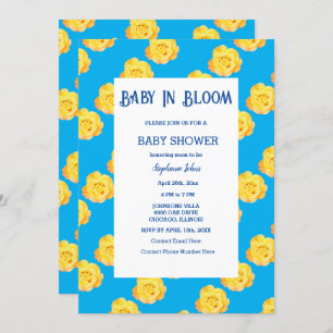  Floral Baby In Bloom Baby Shower Yellow Blue Cute Invitation