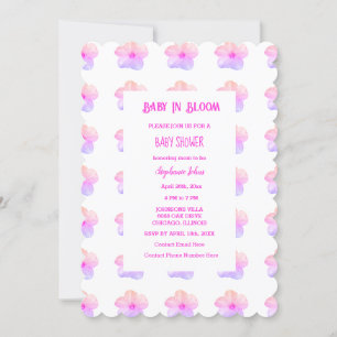 Floral Baby In Bloom Pink Petunia Baby Shower Girl Invitation