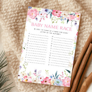 Floral Baby in Bloom Spring Baby Name Race Game