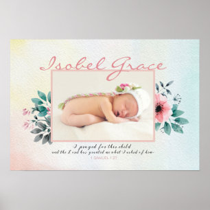 Floral Baby Photo Frame with Bible Verse Poster