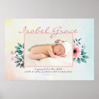 Floral Baby Photo Frame with Bible Verse Poster