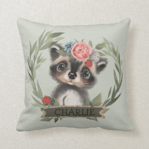 Floral Baby Racoon  Cushion