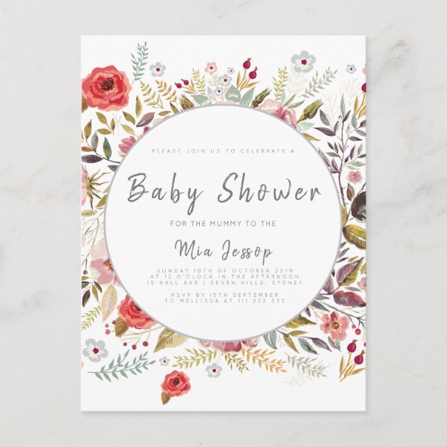 Floral Baby Shower Baby Girl Invitation (Front)