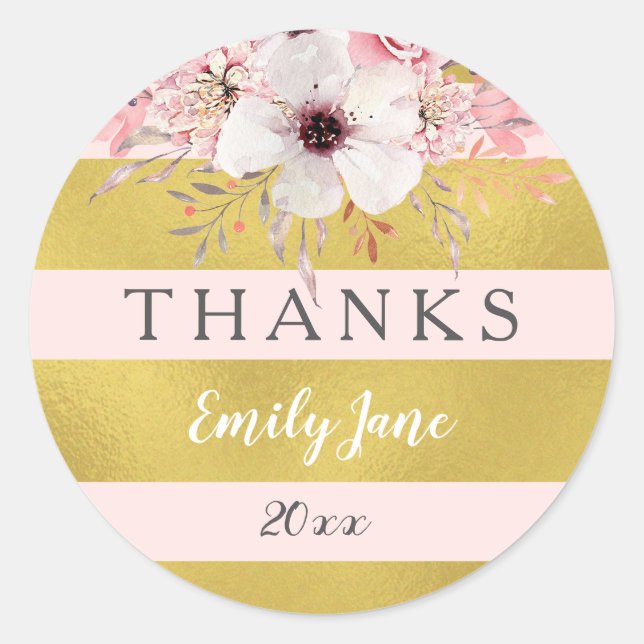 Floral Baby Shower Girl Pink Gold Stickers (Front)