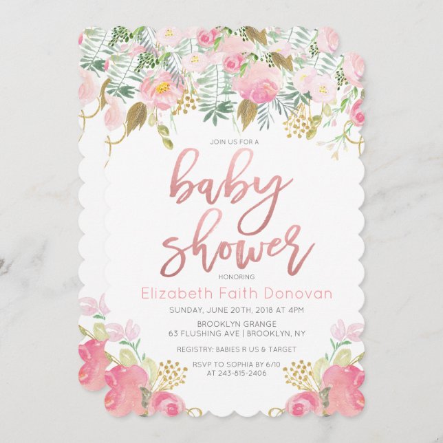 Floral Baby Shower Invitation (Front/Back)