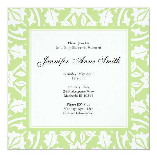 Floral Baby Shower Invitation - Baby Green