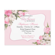 Floral Baby Shower Invitation Postcard Pink Roses