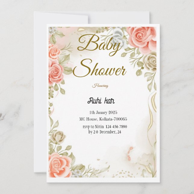 Floral Baby Shower Invitation Template  (Front)