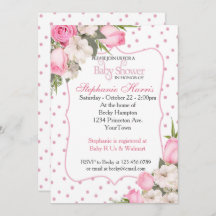 Floral Baby Shower Invitation with Pink Roses