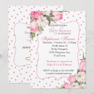 Floral Baby Shower Invitation with Pink Roses