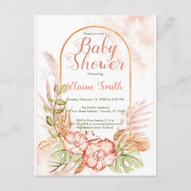 Floral baby shower invitations for her boho flower (Front)