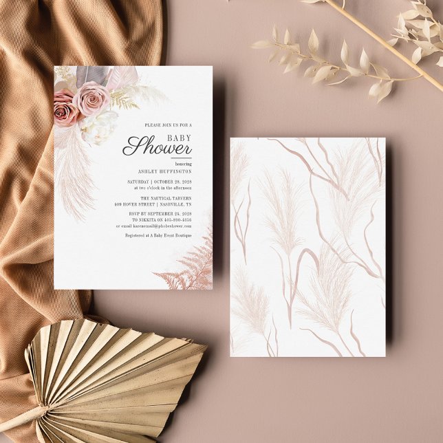 Floral Baby Shower Pampas Grass Boho Terracotta Card (Creator Uploaded)