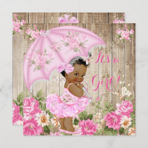Floral Baby Shower Pink Rustic Wood Girl Ethnic Invitation