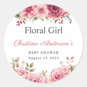 Floral Baby Shower Rose Colourful Classic Round Sticker