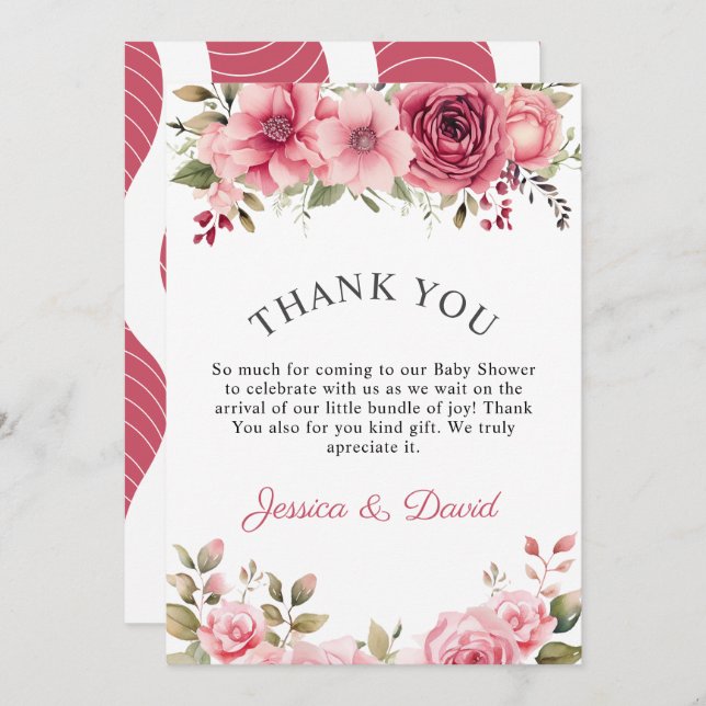 Floral Baby Shower Rose Colourful Thank You Card (Front/Back)
