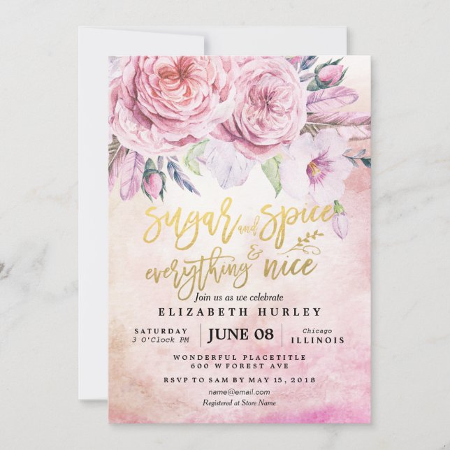 Floral Baby Shower Sugar & Spice & Everything Nice Invitation (Front)
