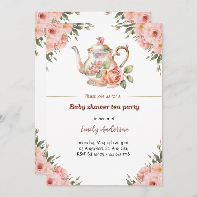 Floral Baby Shower Tea Party Invitation (Front/Back)
