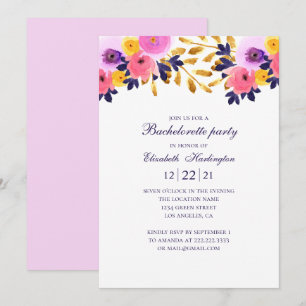 Floral bachelorette party. Pink and purple flowers Invitation