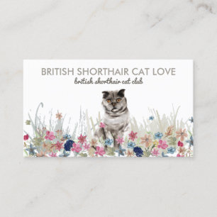 Floral Back British Shorthair cute cat Business Card