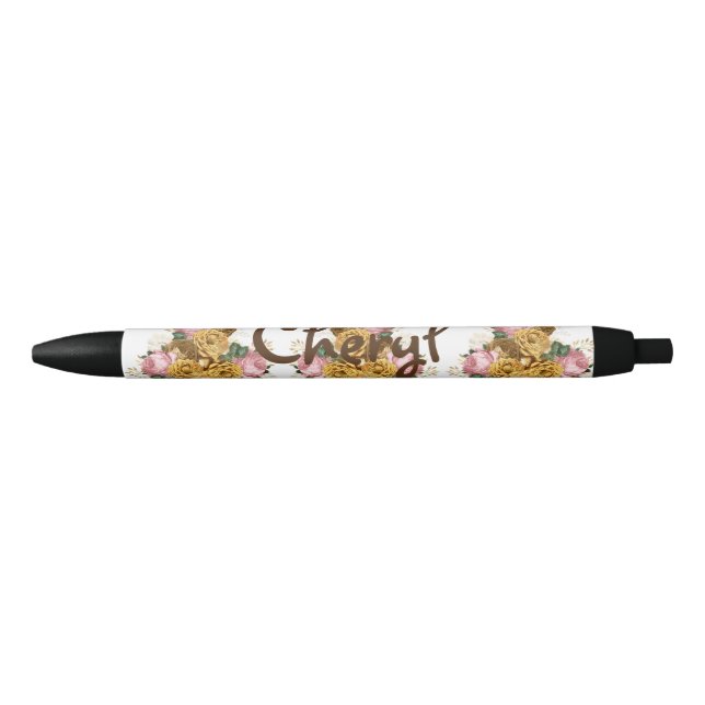 Floral Back to School Black Ink Pen (Front)