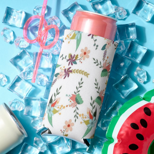 Floral backdrop pattern white seltzer can cooler (In Situ Summer)