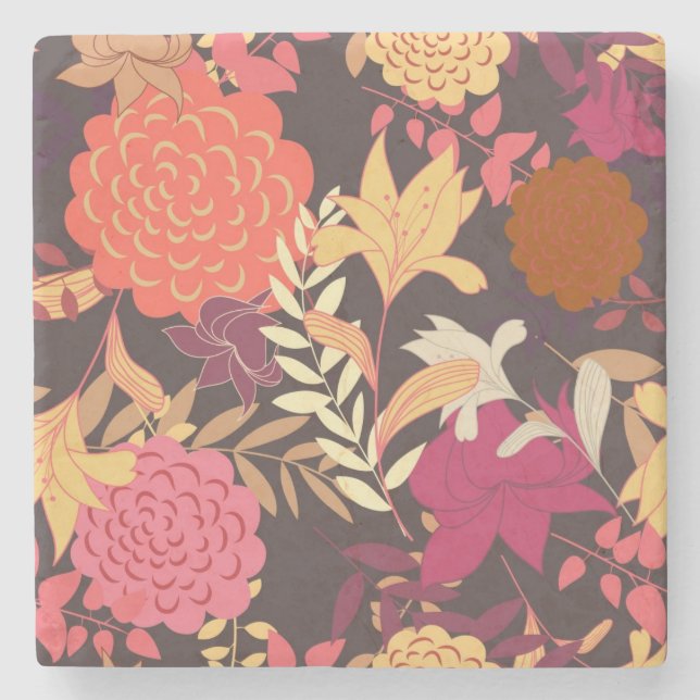 Floral background 2 stone coaster (Front)