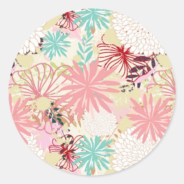 Floral background 4 classic round sticker (Front)