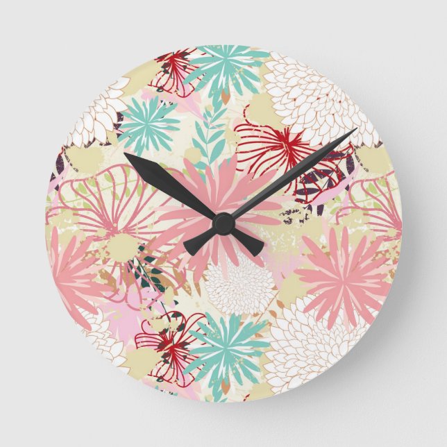 Floral background 4 round clock (Front)
