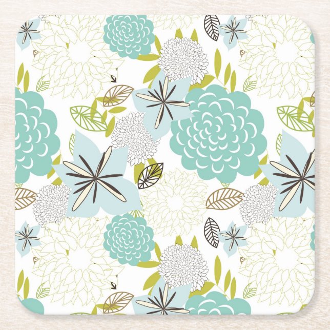 Floral background 5 square paper coaster (Front)