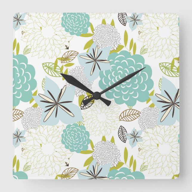 Floral background 5 square wall clock (Front)